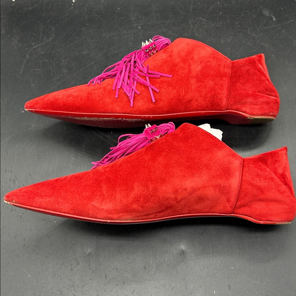 Christian Louboutin Red Suede Flats with Pink Tassels - Picture 6 of 9